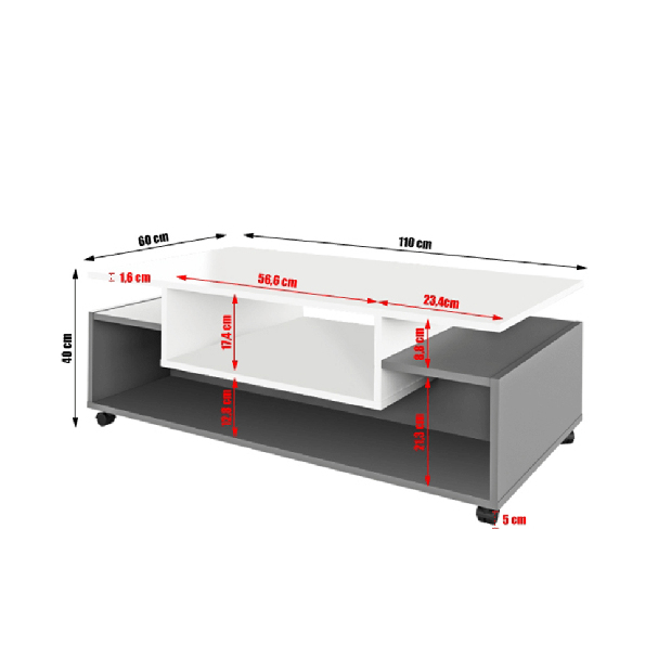 Konferenční stolek Dalo (bílá + grafit)