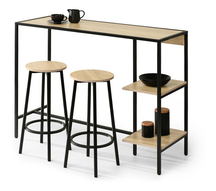 Barový set Everet (sonoma + černá) (pro 2 osoby)