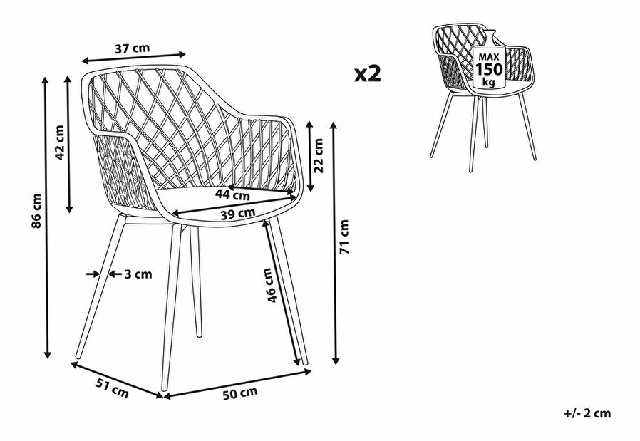 Set 2 ks jídelních židlí Nasza (bílá)