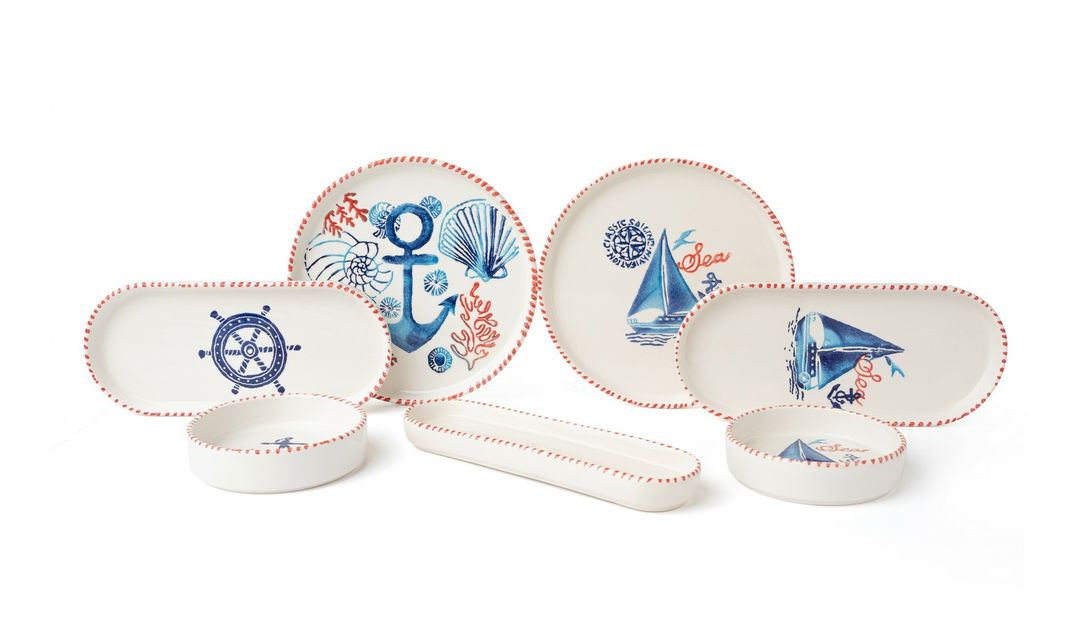 Snídaňová souprava (14 Pieces) Kashmere (bílá + modrá + červená)