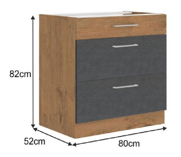 Dolní kuchyňská skříňka 80 D 3S BB Velaga (šedá matná + dub lancelot)