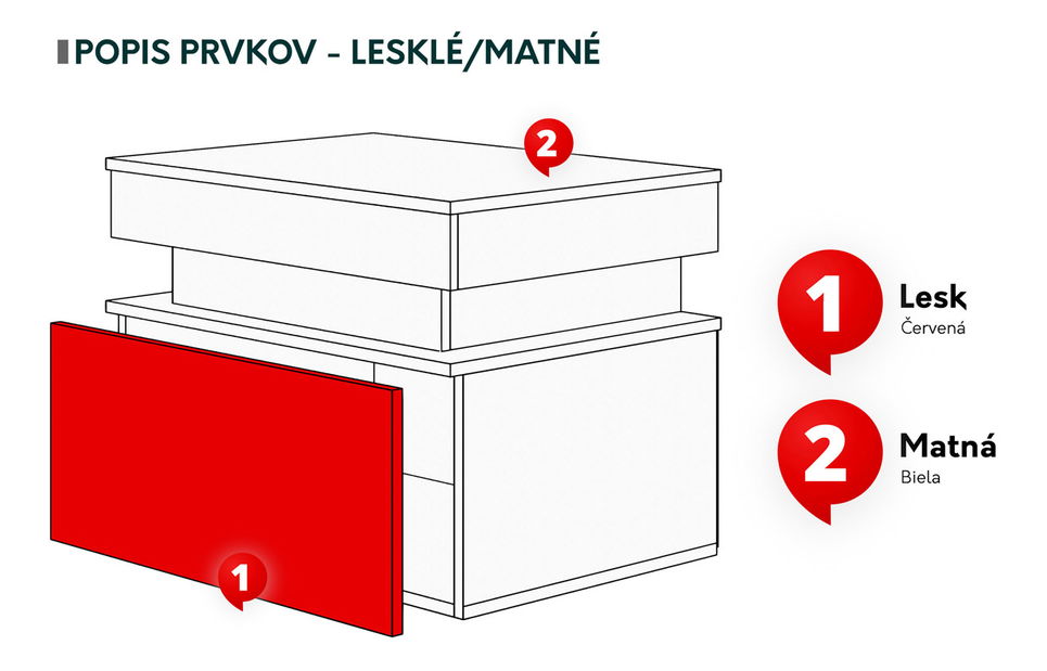 Noční stolek Lesteralo 1S (černá + lesk černý) (s modrým LED osvětlením)