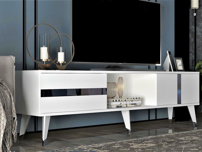 TV stolek/skříňka Vekika 2 (bílá + stříbrná)