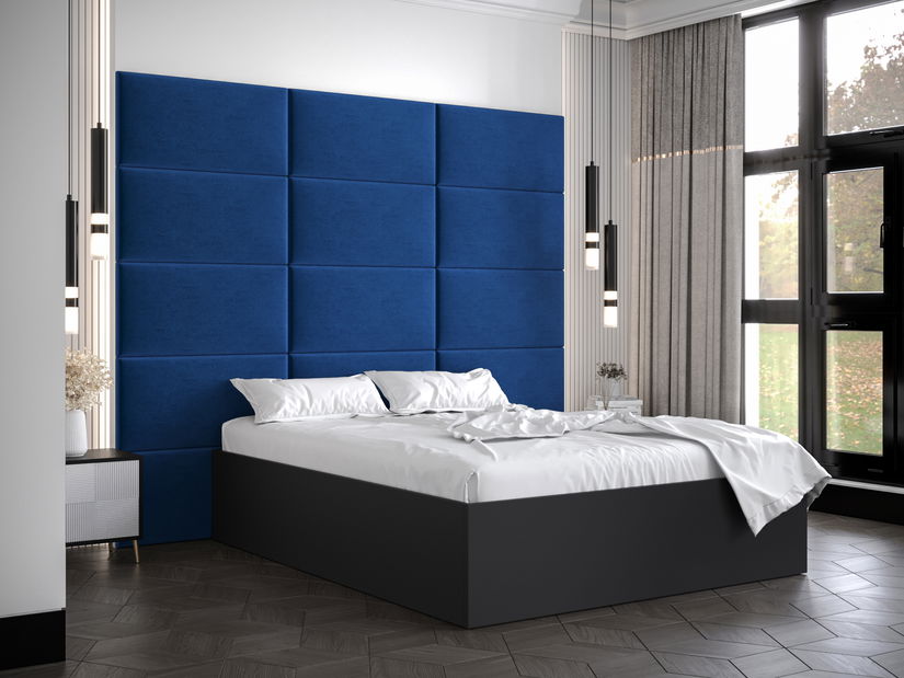 Manželská postel s čalouněným čelem 160 cm Brittany 1 (černá matná + modrá) (s roštem)