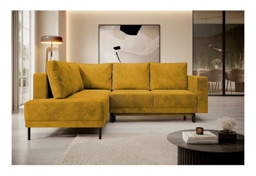 Rohová sedací souprava Rodriguez (L) (hořčicová + černá)