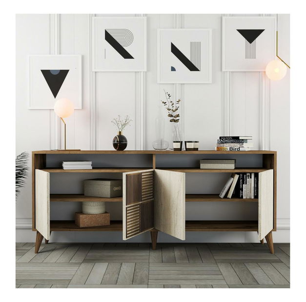 Skříňka Millano 2 (ořech + travertin)