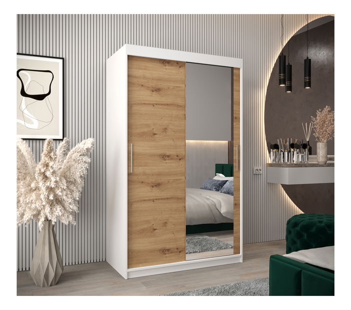 Šatní skříň 120 cm Toki 2 (Bílá matná + Dub artisan)