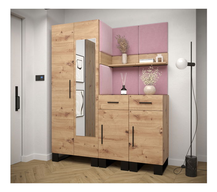 Předsíňová sestava Amanda 15 (dub artisan + růžová)