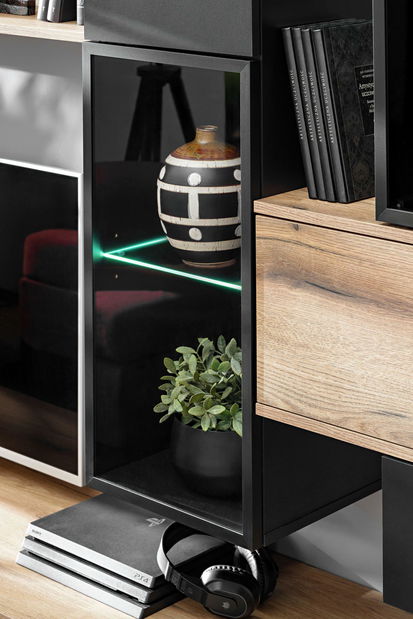 Obývací stěna Cresto (dob coast evoke + černá) (s osvětlením)