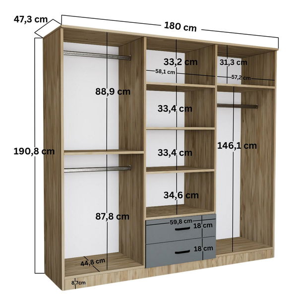 Šatní skříň Yamaha 65 (šedá bílá)