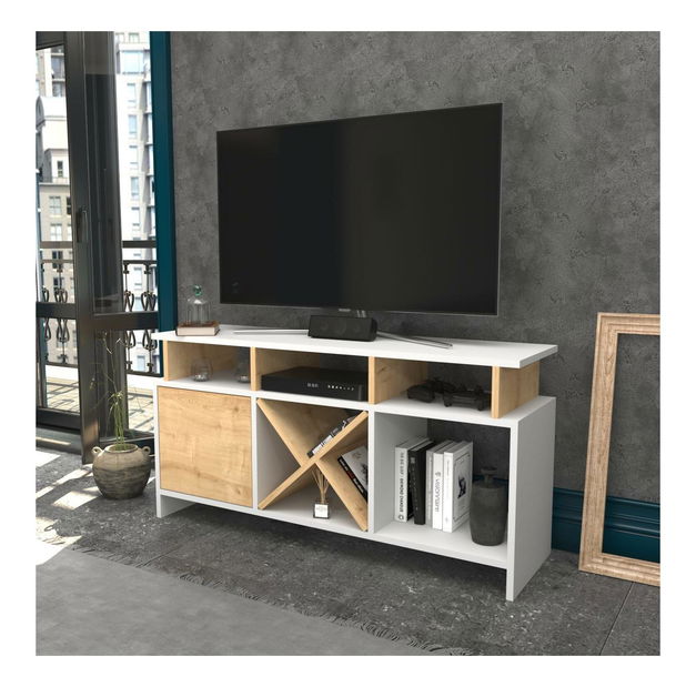 TV stolek Aubarna (bílá + dub)