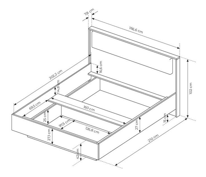 Manželská postel 160 cm Balneo (dub baltic + černá)