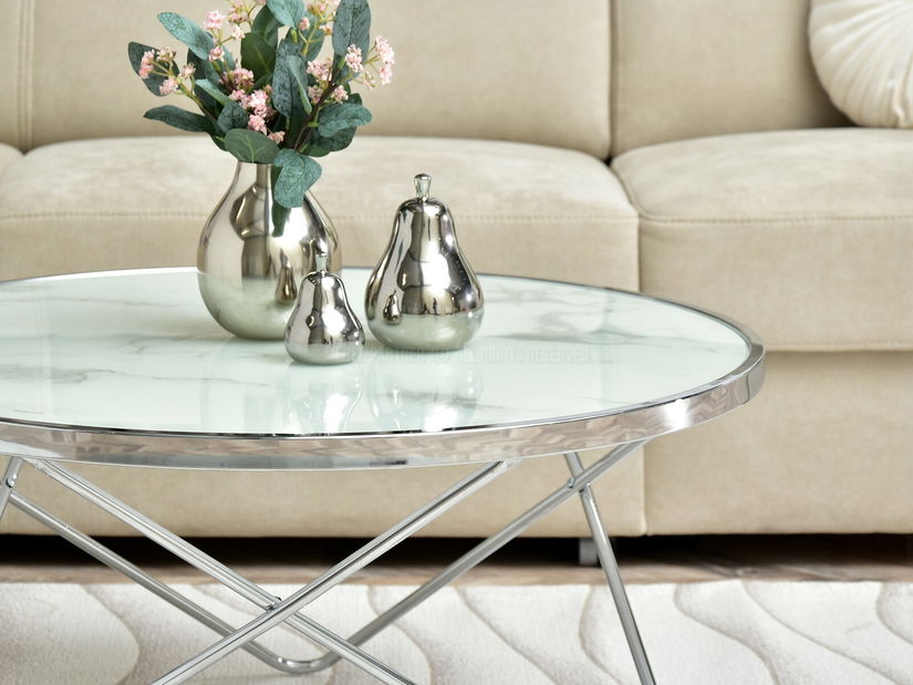 Konferenční stolek Armin Xl (bílý mramor + chromová)