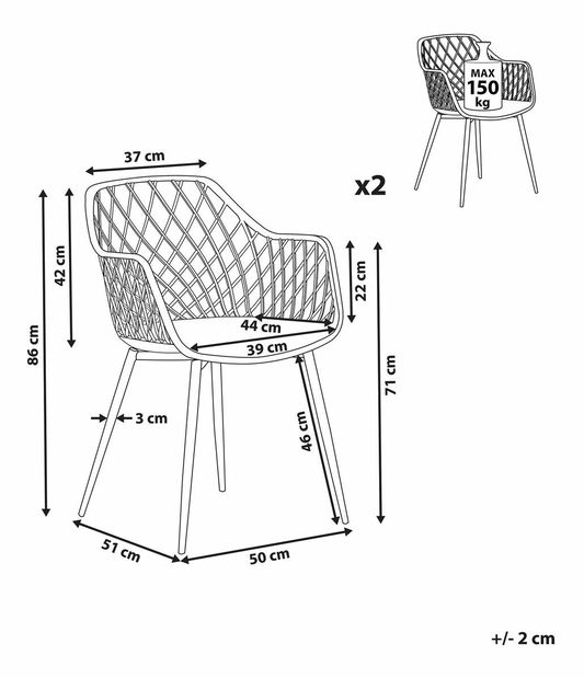 Set 2 ks jídelních židlí Nasza (černá)