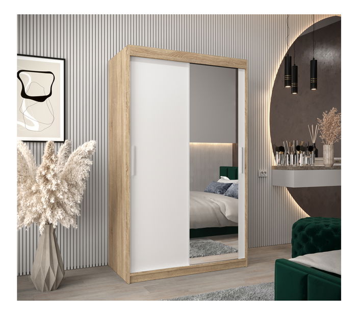 Šatní skříň 120 cm Toki 2 (Dub sonoma + Bílá matná)