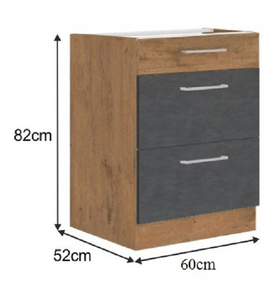 Dolní kuchyňská skříňka 60 D 3S BB Velaga (šedá matná + dub lancelot)