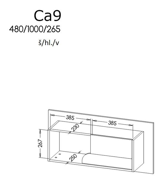 Polička typ CA9 Caryl (světlý grafit + lesklá bílá + dub nash)