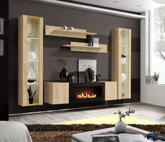 Obývací stěna Ferryhill HJ FY M2 (dub jackson hickory) (s osvětlením) (s biokrbem)