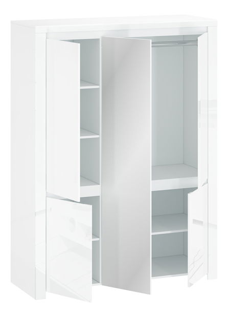 Šatní skříň Leona 5D (se zrcadlem) (bílá lesklá)