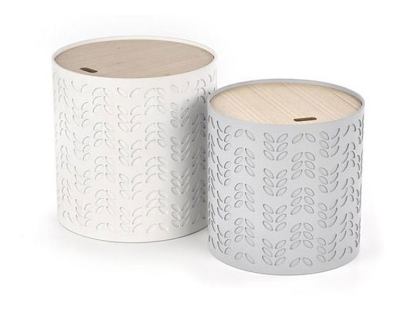 Set 2 ks. konferenčních stolků Alva (bílá + šedá + přírodní dřevo)