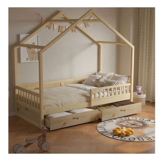 Dětská postel 90 cm Burgues (přírodní) (s roštem) (s úl. prostorem)