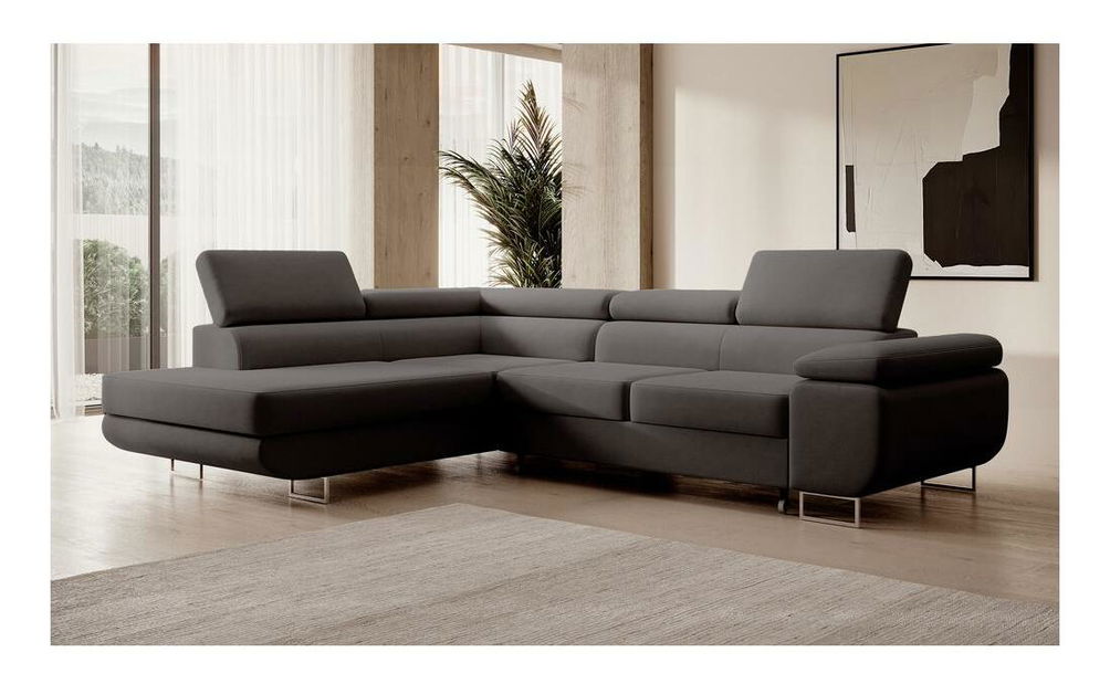 Rohová sedací souprava Stiletto (L) (šedočerná světlejší + stříbrná)