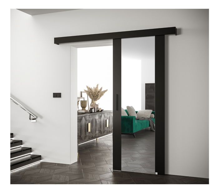 Posuvné dveře 90 cm Sharlene II (černá matná + černá matná + černá) (se zrcadlem)