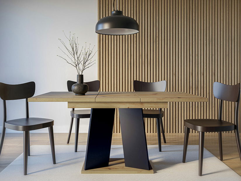 Rozkládací jídelní stůl 120 cm Jeremias (lesk černý + beton) (pro 4-6 osob)