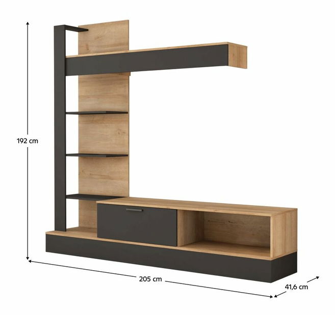 Obývací stěna GELUHA (dub riviera + černá)