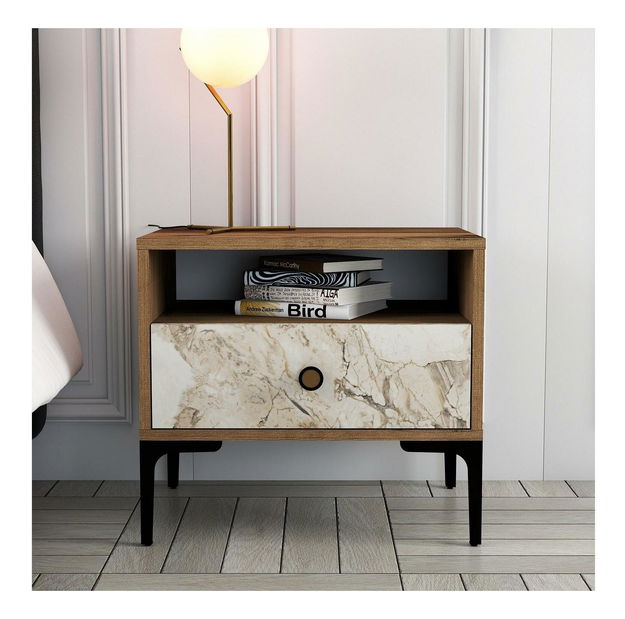 Noční stolek Logan (ořech + bílá)