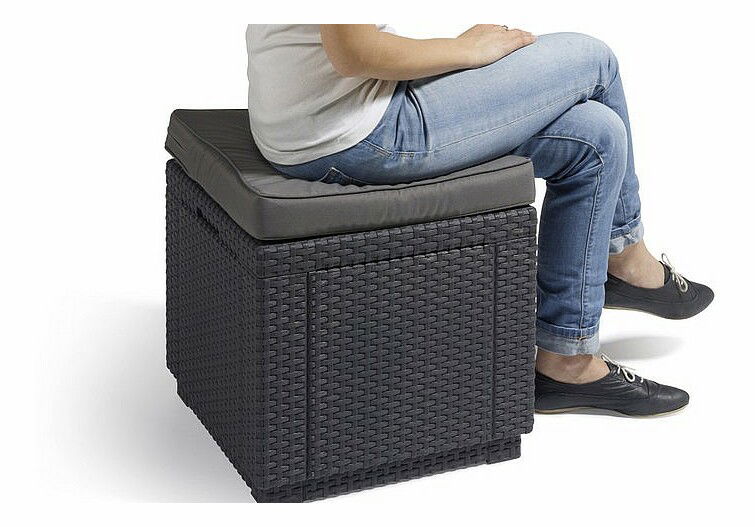 Zahradní taburetka Cube (antracit) (um. Ratan) *polštář ZDARMA