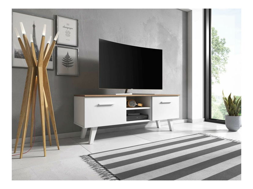 TV stolek/skříňka Neal (bílá matno + craft tobaco)