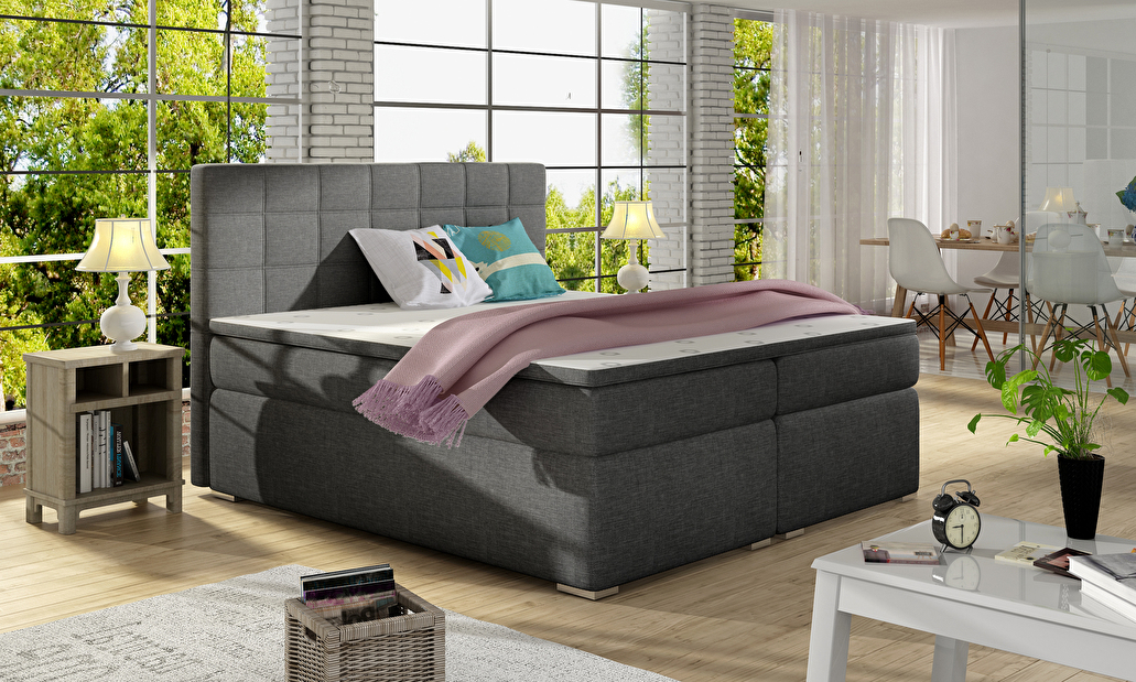 Boxspring postel 180 cm Abbie (tmavě šedá) (s matracemi)