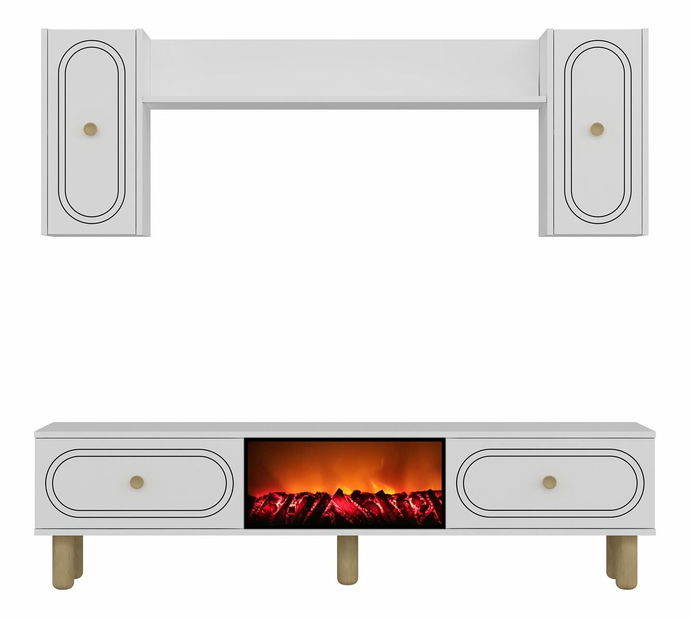 Obývací stěna s krbem Polena (antracit + zlatá)