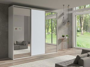 Šatní skříň s posuvnými dveřmi Gantera 3 C (bílá) (se zrcadlem)