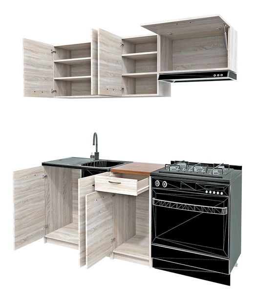 Kuchyně Eny 180 (dub artisan + černá)