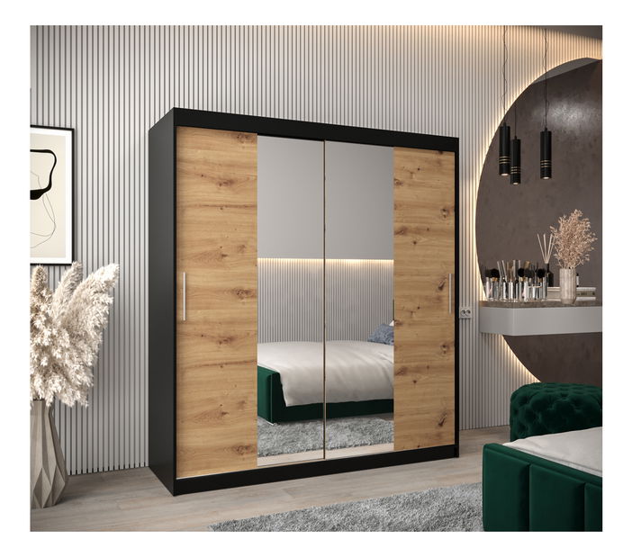 Šatní skříň 180 cm Toki 1 (Černá matná + Dub artisan)