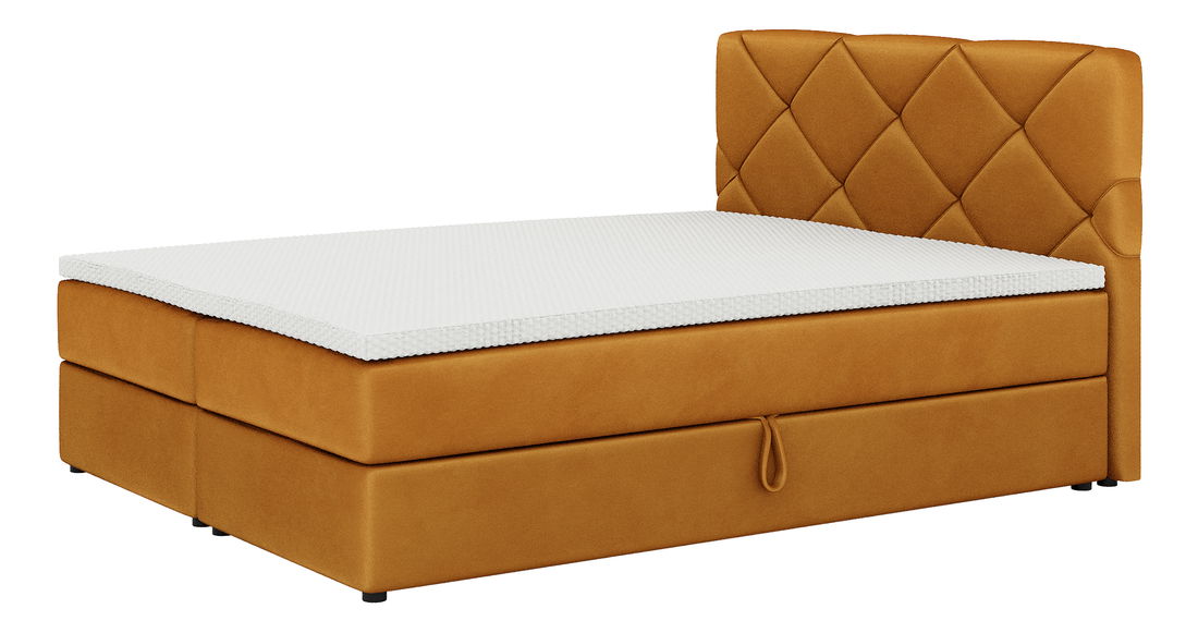 Boxspring postel 140x200 cm Karum Comfort (hořčicová) (s roštem a matrací)