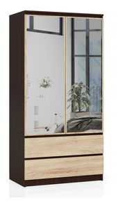 Šatní skříň Safwan II (wenge + dub sonoma) (se zrcadlem)