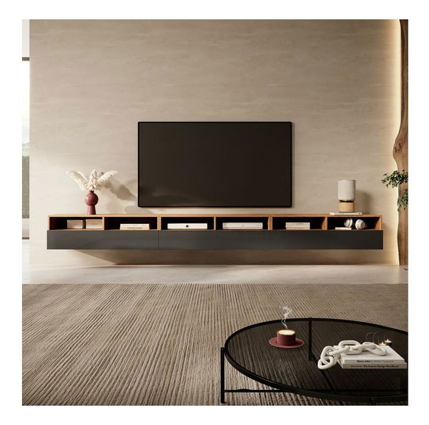 TV skříňka/stolek Redcan 300 (s osvětlením) (černá + dub wotan)