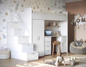 Dětská postel Ruby IV S (Bílá + Bílá) (s rošty)