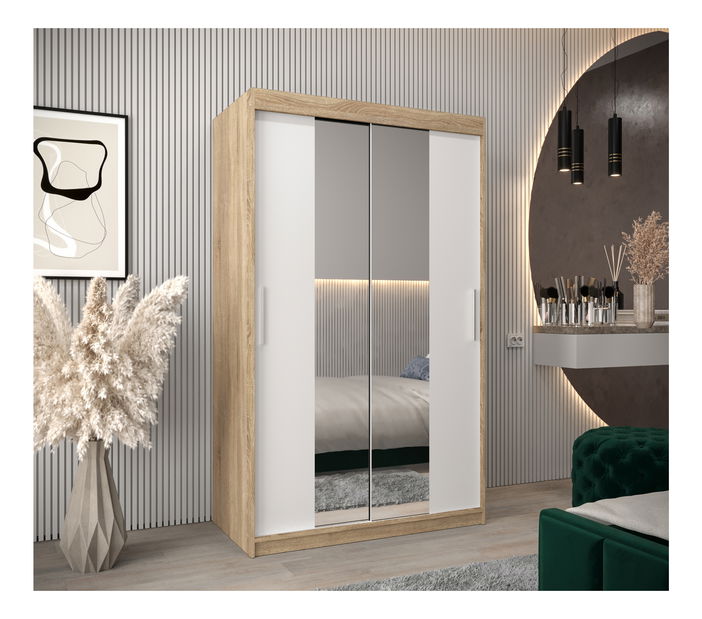 Šatní skříň 120 cm Toki 1 (Dub sonoma + Bílá matná)