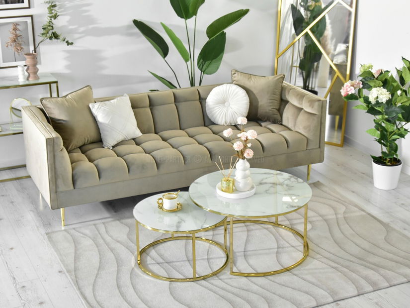 Konferenční stolek Grande (bílý mramor + zlatá)