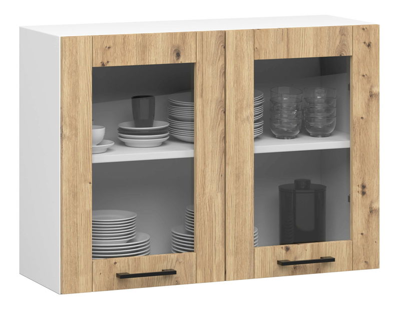 Horní kuchyňská vitrína Organo 580 (bílá + dub artisan)