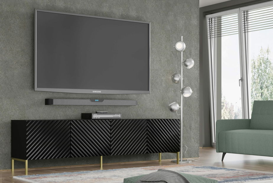 TV stolek/skříňka Surfy 4D (černá lesklá + zlatá)