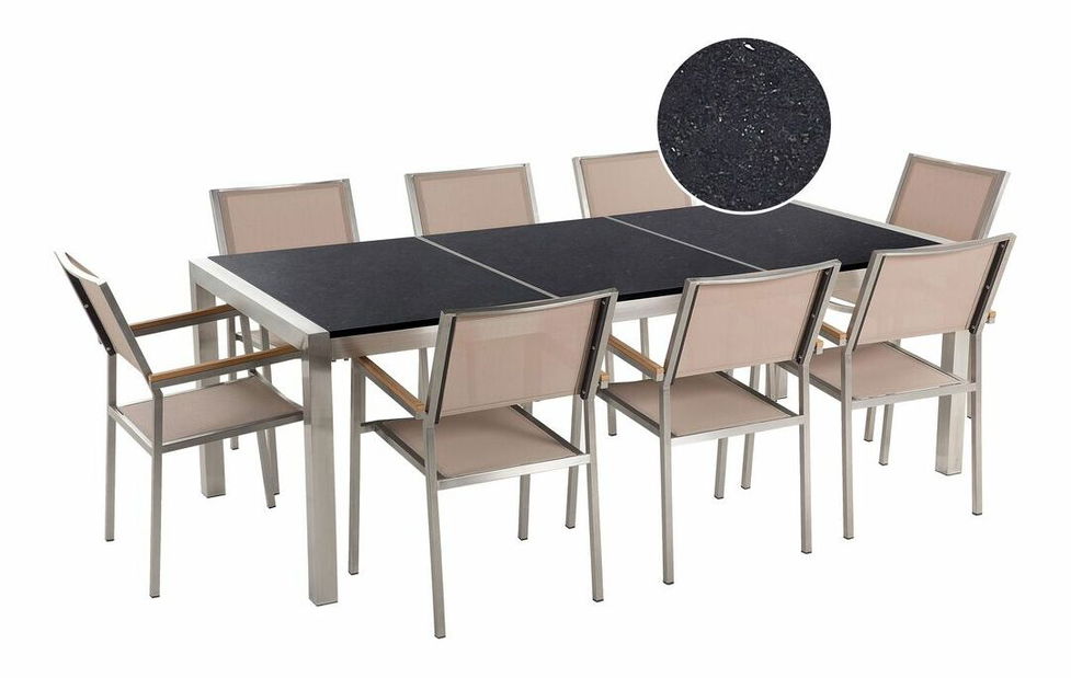 Zahradní jídelní sada Grosso (béžová) (béžové židle) (pro 8 osob) (kámen)