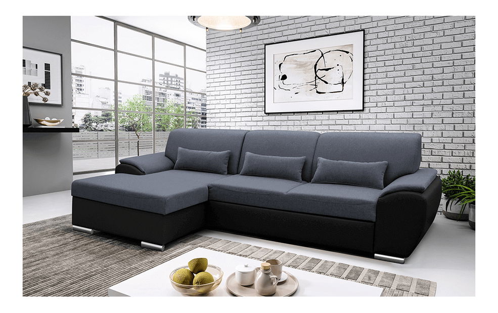 Rohová sedačka Excelsa 2 (L) (černá ekokůže + tmavě-šedá látka)