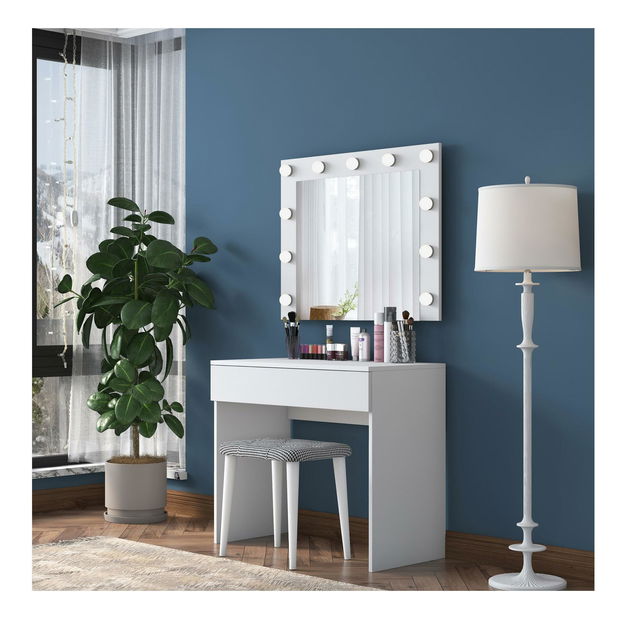 Toaletní stolek s taburetkou Blake 21 (se zrcadlem) (s LED osvětlením) (bílá)