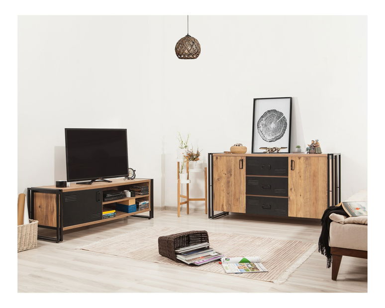 Souprava nábytku do obývacího pokoje Cosmopolitan 4 (atlantická borovice + černá)