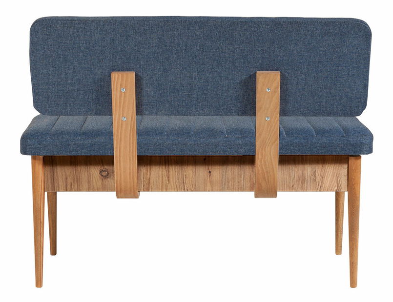 Rozkládací jídelní stůl se 2 židlemi a 2 lavicemi Vlasta (borovice antlantic + tmavě modrá)